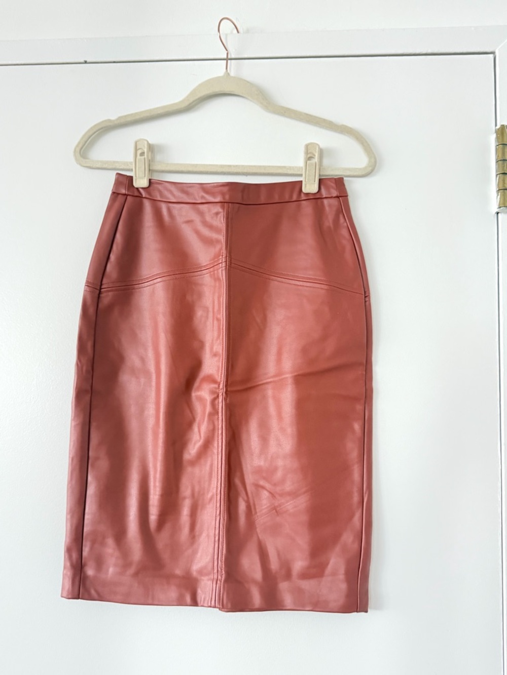 Reserved Faux Leather Pencil Skirt in Terracotta